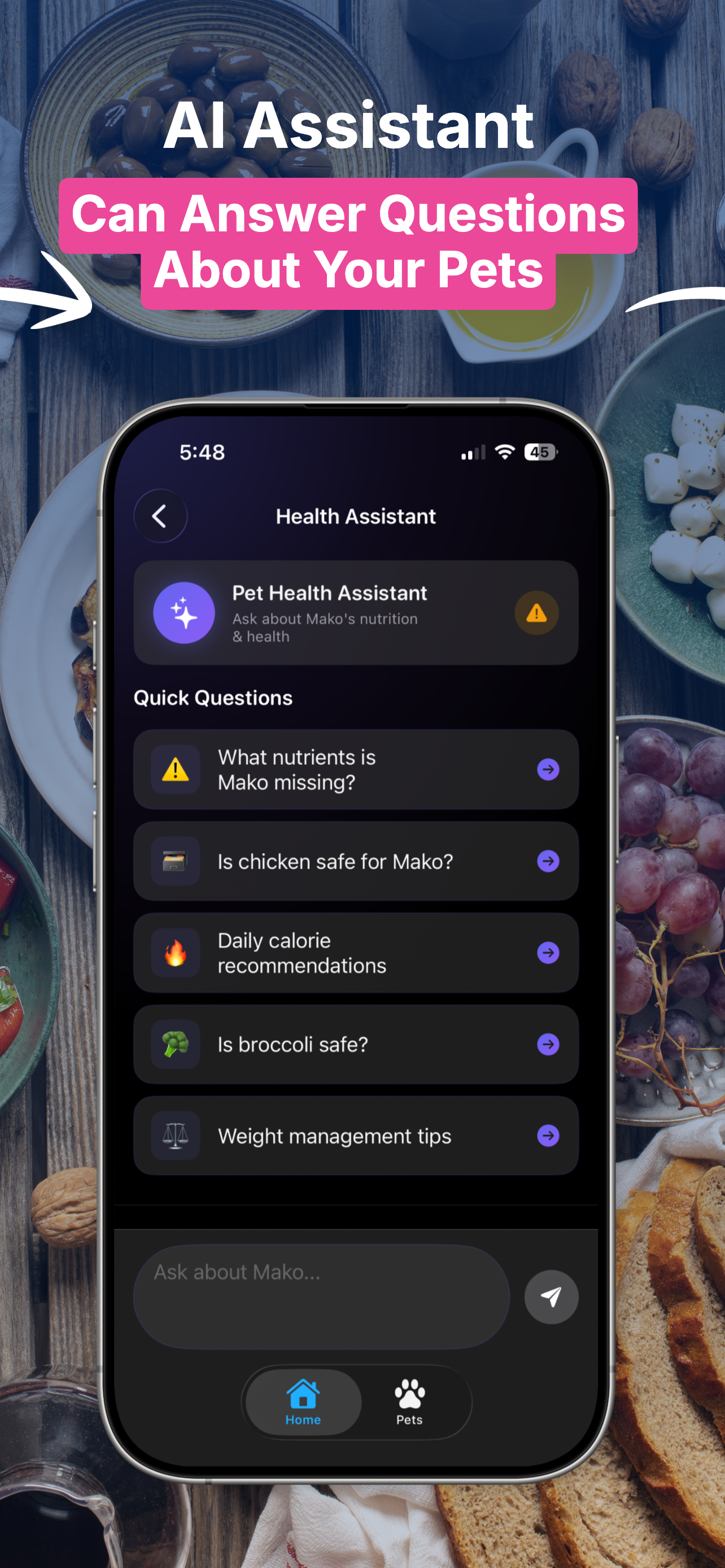 AI nutrition assistant chat